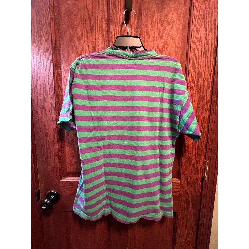 Vintage Guess Jeans USA Striped T-Shirt Green Purple Georges Marciano Small - Picture 5 of 5